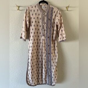 Indian Summer 21 By Gulab Chand Beige Cotton Floral Block Print Kurti Size M GUC